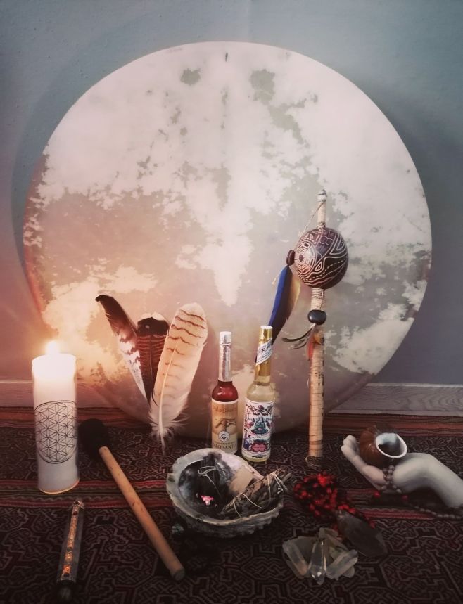 Photo tambour et matériel chamanique